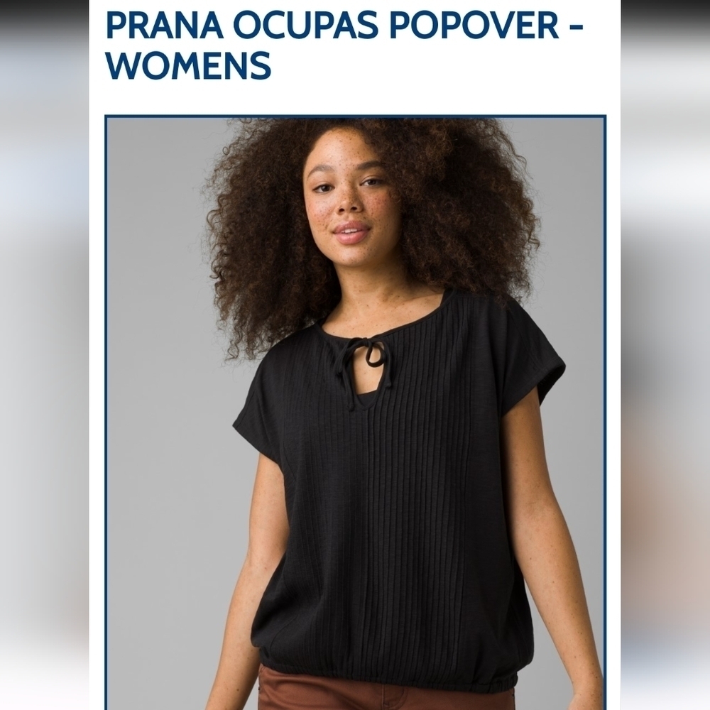 Prana Boho Cottagecore black Lightweight Short Sleeve Top, black Size xs or M